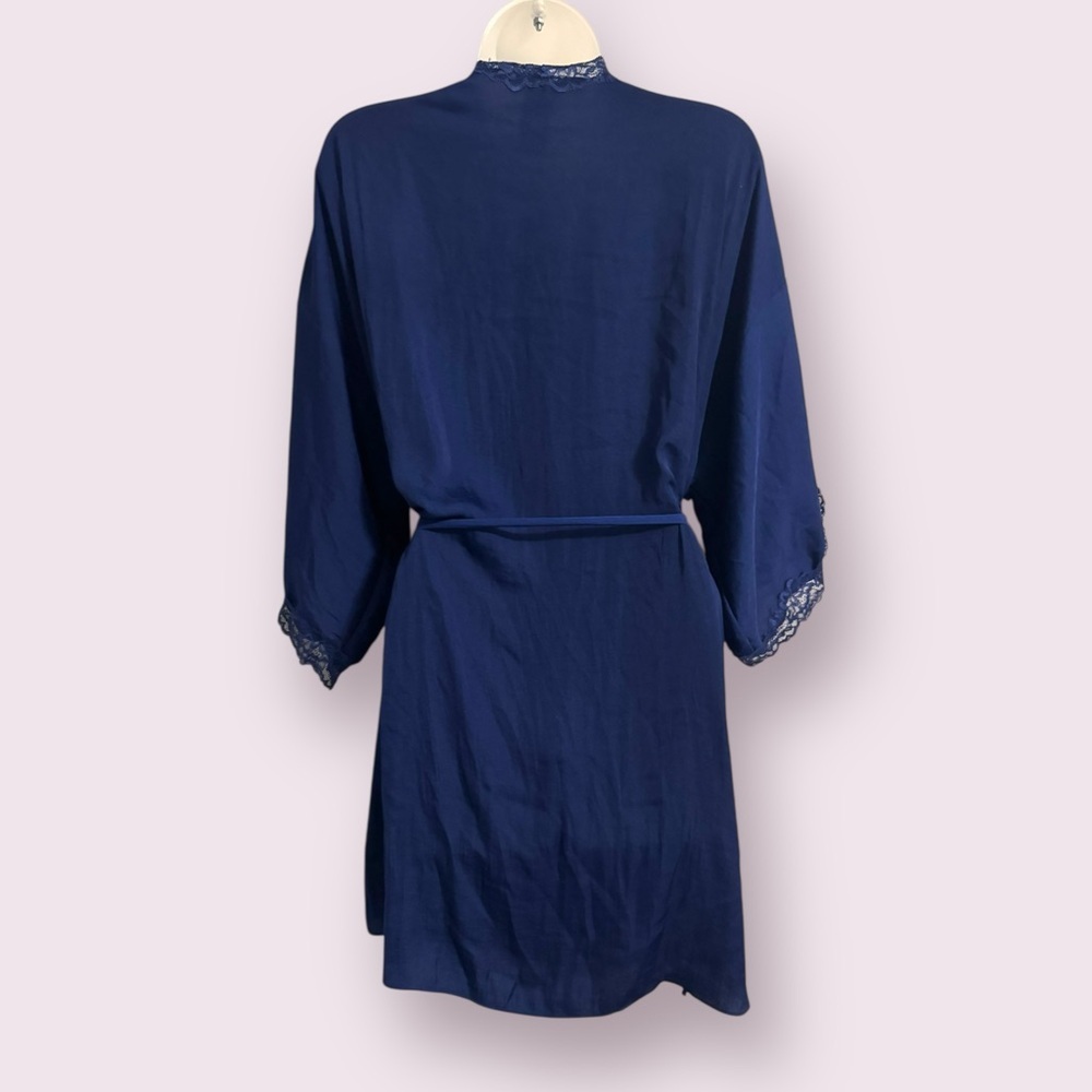 In Bloom By Jonquil Satin Lace Trim Robe Blue XL - Picture 5 of 5